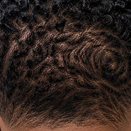 Close-up of Afro-textured curl direction at the crown