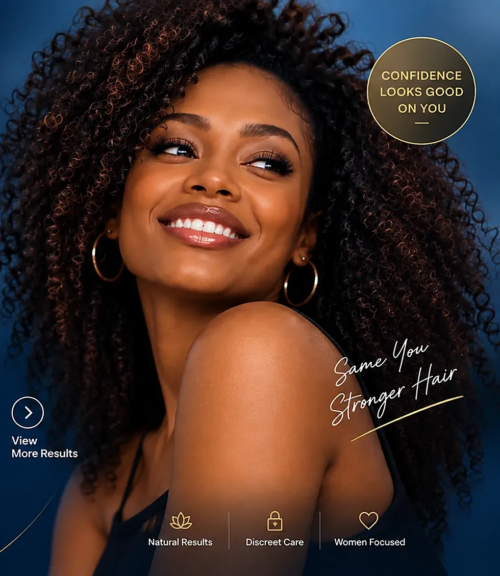 Woman with Afro-textured hair, Confidence looks good on you. Same you, stronger hair. Natural results, discreet care, women focused.