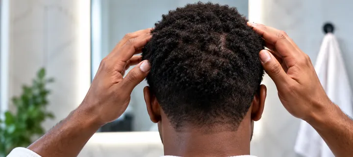 Checking hair growth at the back of the scalp