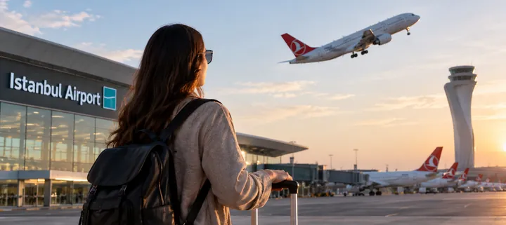 Traveller at Istanbul Airport before departure