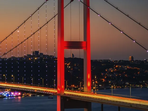 The Bosphorus Bridge lit up at night
