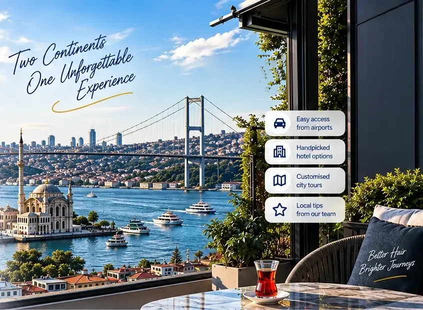 The Bosphorus at Ortaköy, with the bridge and the city skyline, Two Continents, One Unforgettable Experience