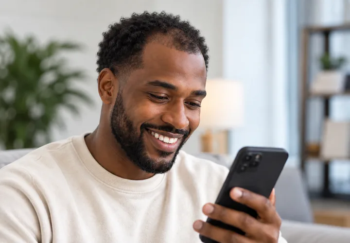 A man messaging the clinic from his smartphone
