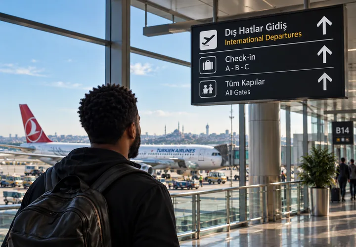 Traveller at the international departures gate