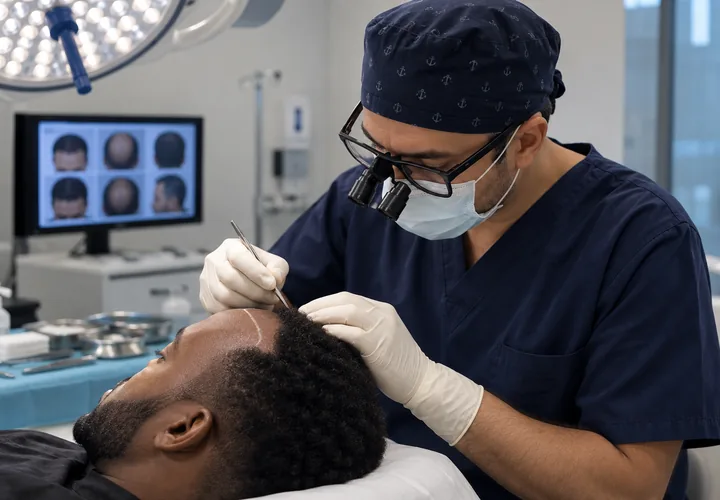 Surgeon performing a hair transplant in the operating room