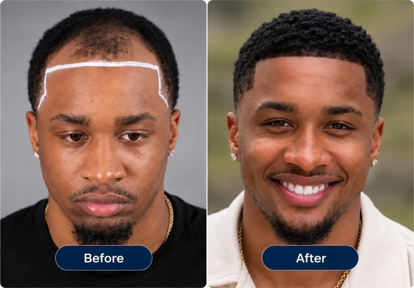 A patient before and after his hair transplant