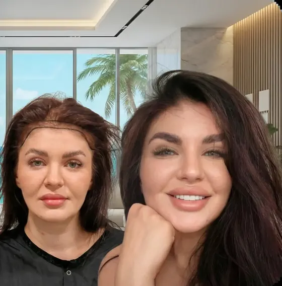Two women with long, full hair