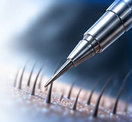 Pen-style DHI implanter placing grafts into the scalp