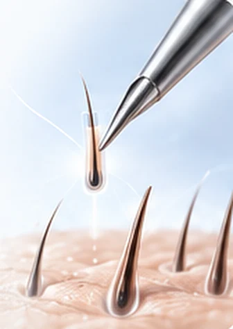 Micro punch lifting a single follicular unit from the skin