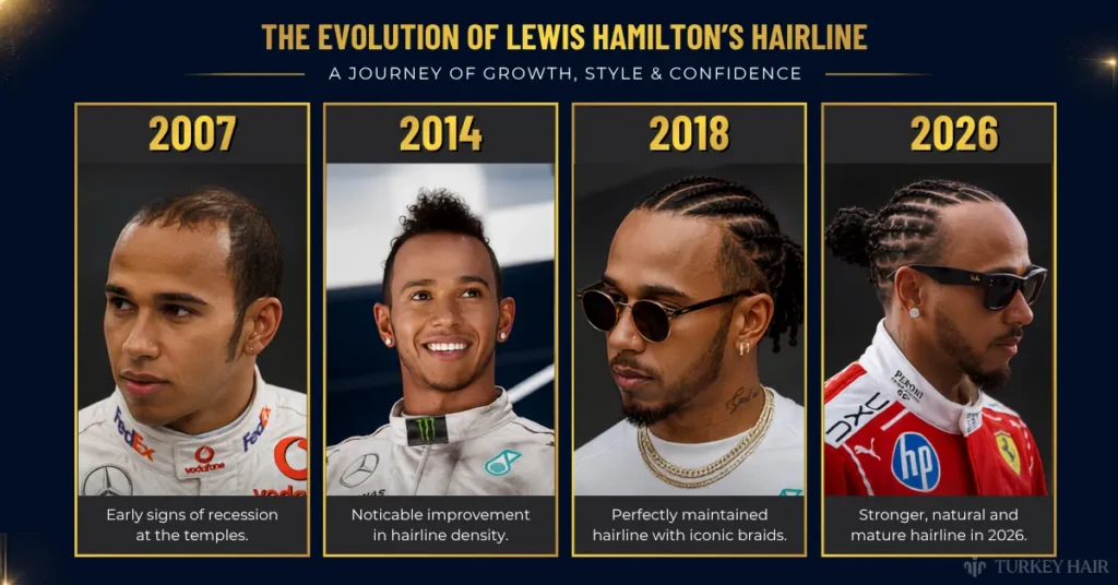 Lewis Hamilton Hair Transplant: Before &Amp; After Photos, Hairline Truth &Amp; Graft Count 2 Lewis Hamilton Hairline Change By Years Showing Visible Hair Density Differences