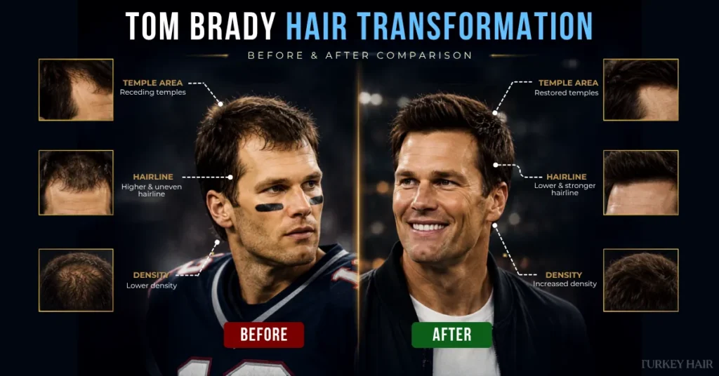 Tom Brady Hair Transplant: Before &Amp; After Photos, Hairline Analysis, Rumors Vs Facts 3 Tom Brady Hair Transplant Results, Tom Brady Before After Hair, Did Tom Brady Have A Hair Transplant, Tom Brady Temple Restoration, Tom Brady Hair Density