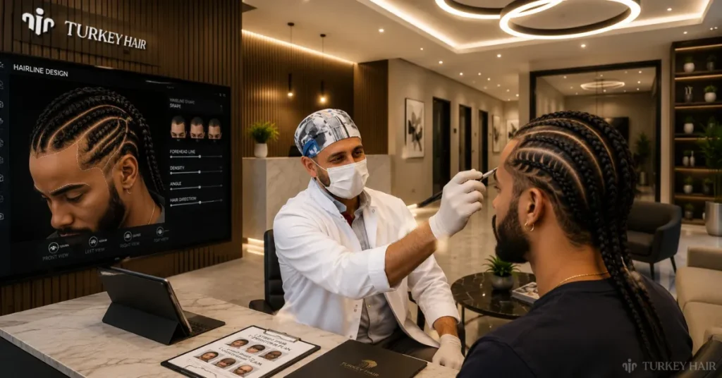 Lewis Hamilton Hair Transplant: Before &Amp; After Photos, Hairline Truth &Amp; Graft Count 6 Turkey Hair Center Consultation Room With Doctor And Patient Discussing Hair Transplant