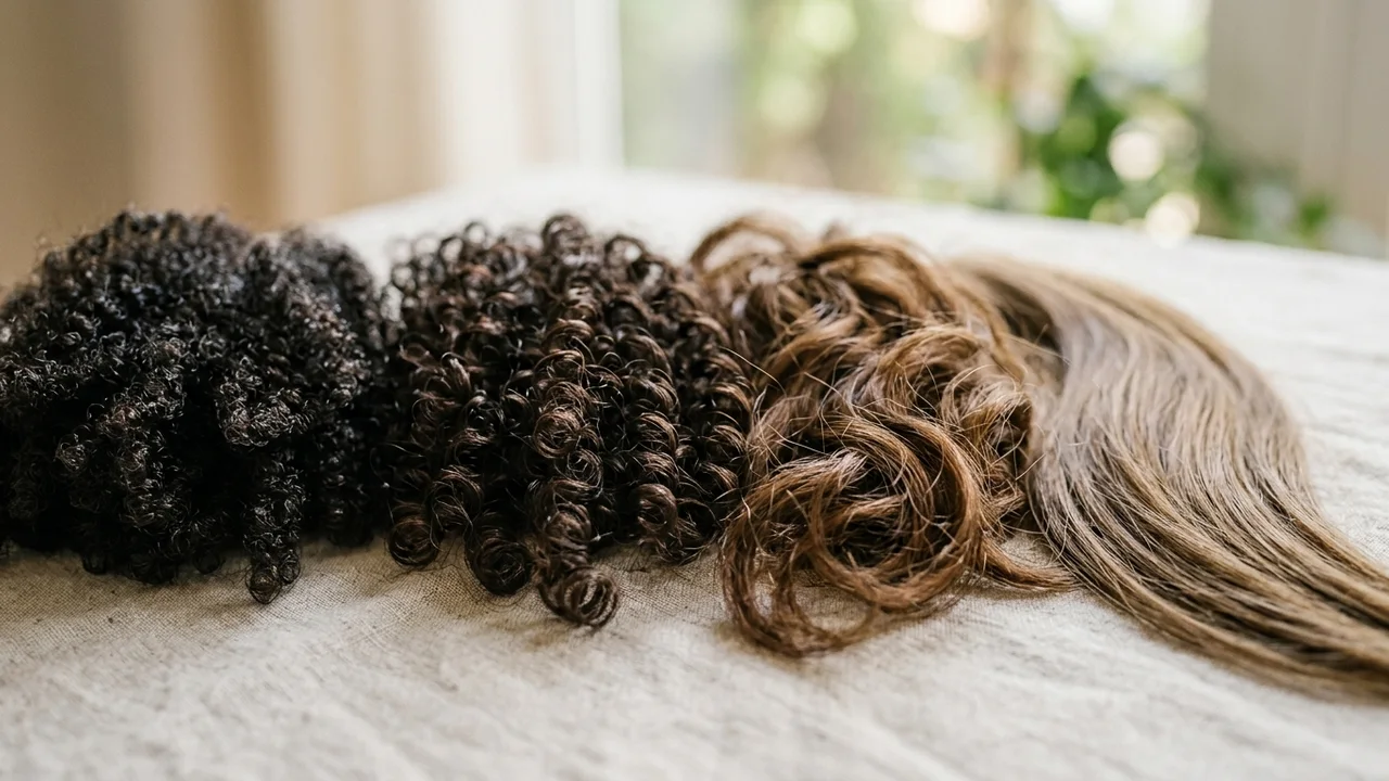 Diverse hair textures, showing the unique curl of Afro-textured hair.