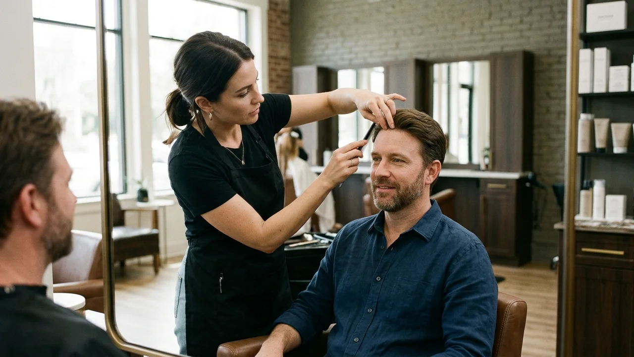 Stylist applying a hair system