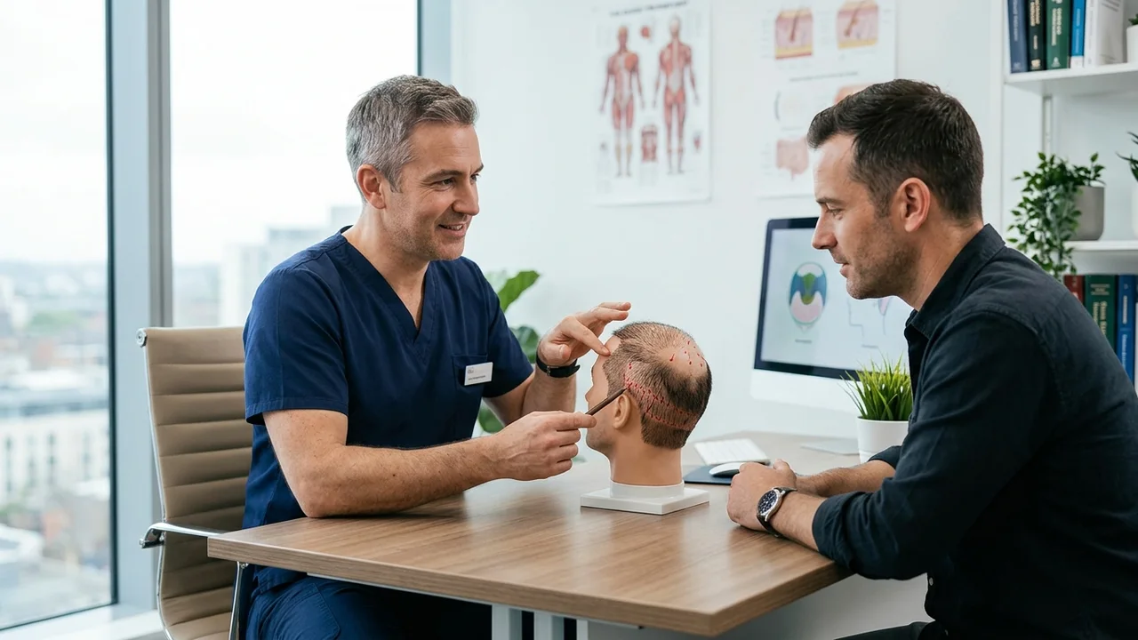 Doctor explaining hair transplant procedure