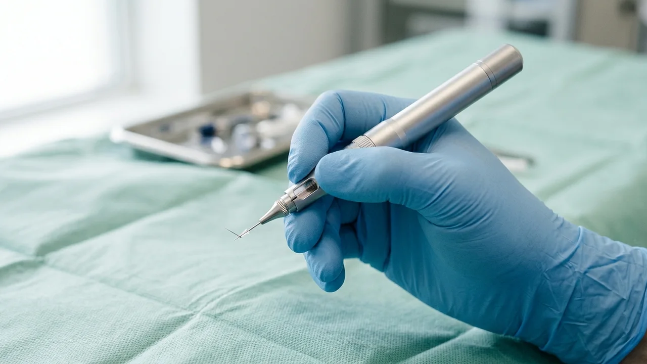 DHI implanter pen for precise hair follicle placement.
