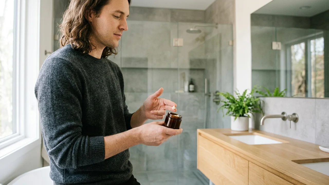 Applying hair product to styled hair.