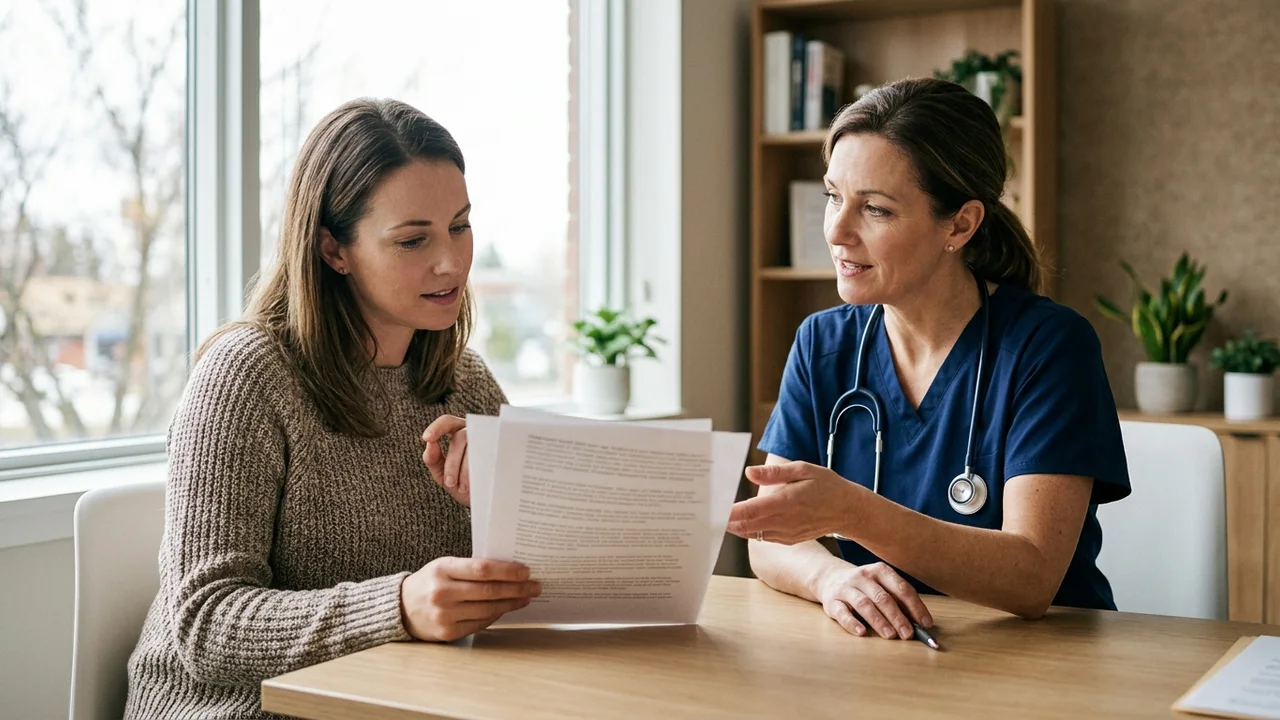 Medical professional explaining aftercare instructions to a patient
