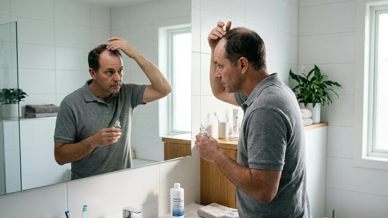 Patient performing post-operative hair care at home.