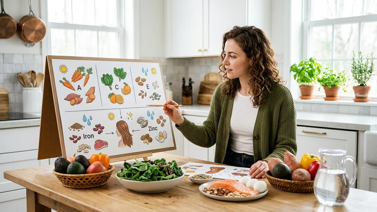 Person reviewing a diet chart for hair health.