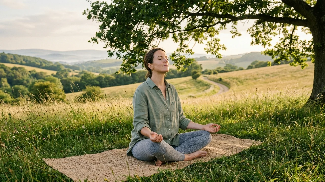 Person meditating to reduce stress.