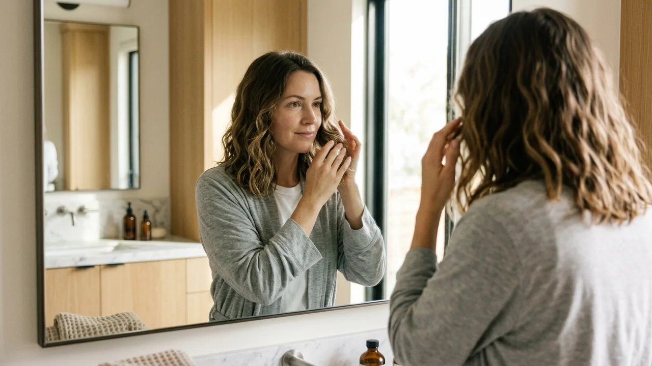 A person applying gentle styling product to their transplanted hair at home.