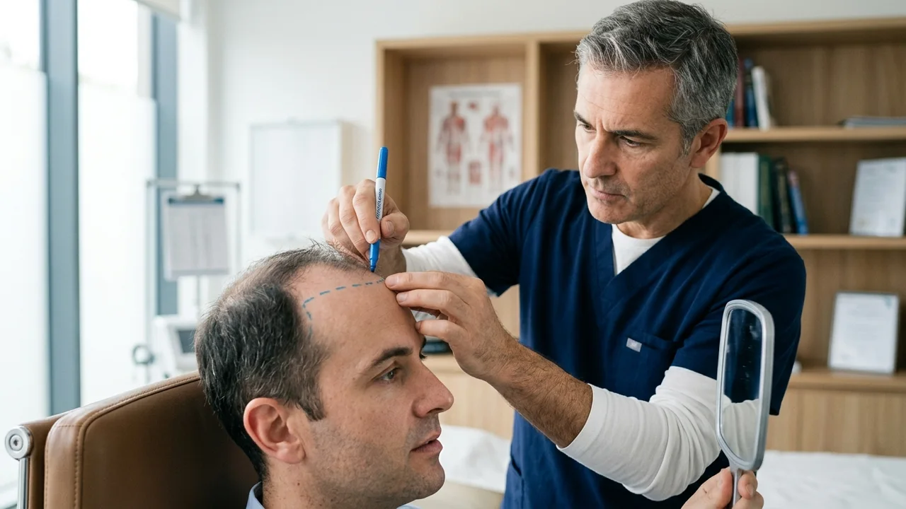 Surgeon designing a gender-affirming hairline.