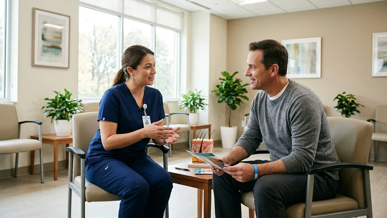 Patient receiving post-operative care instructions.