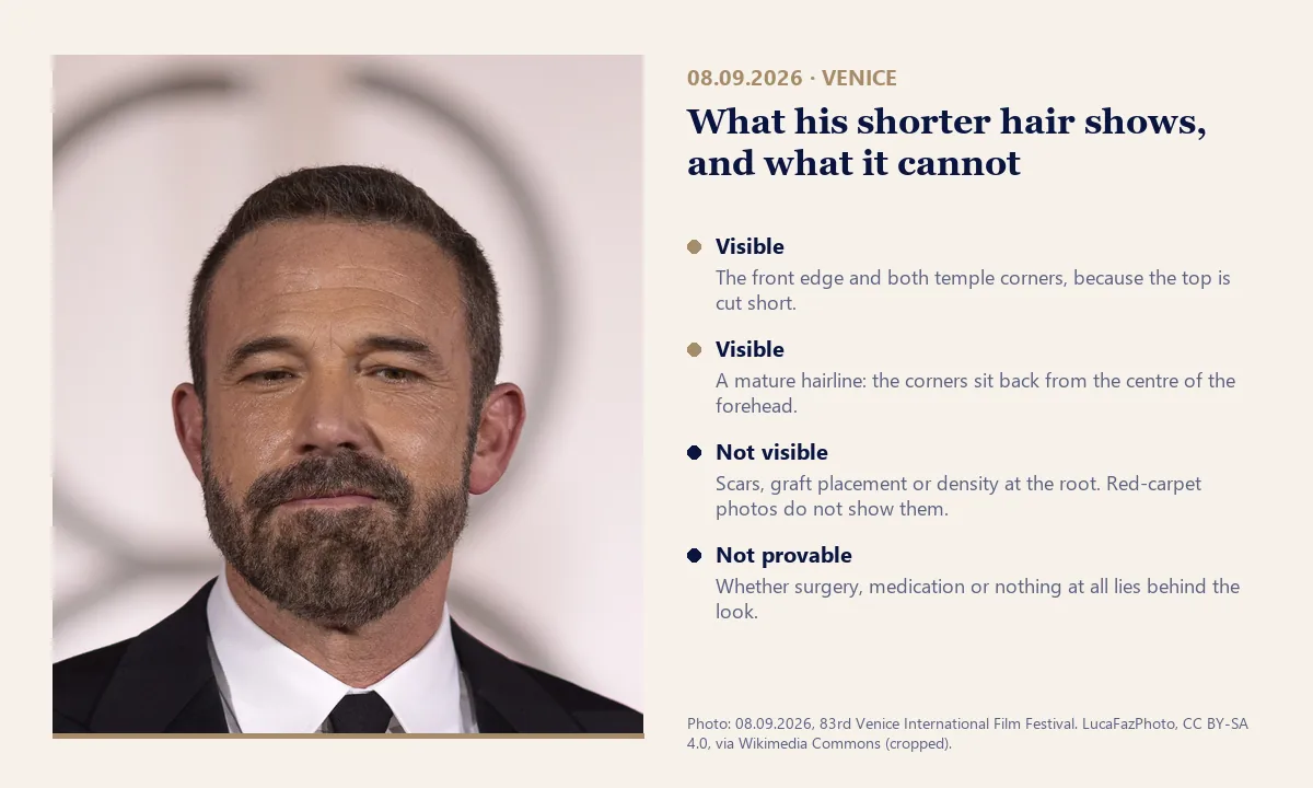 Ben Affleck short hairstyle at the Venice Film Festival in 2026
