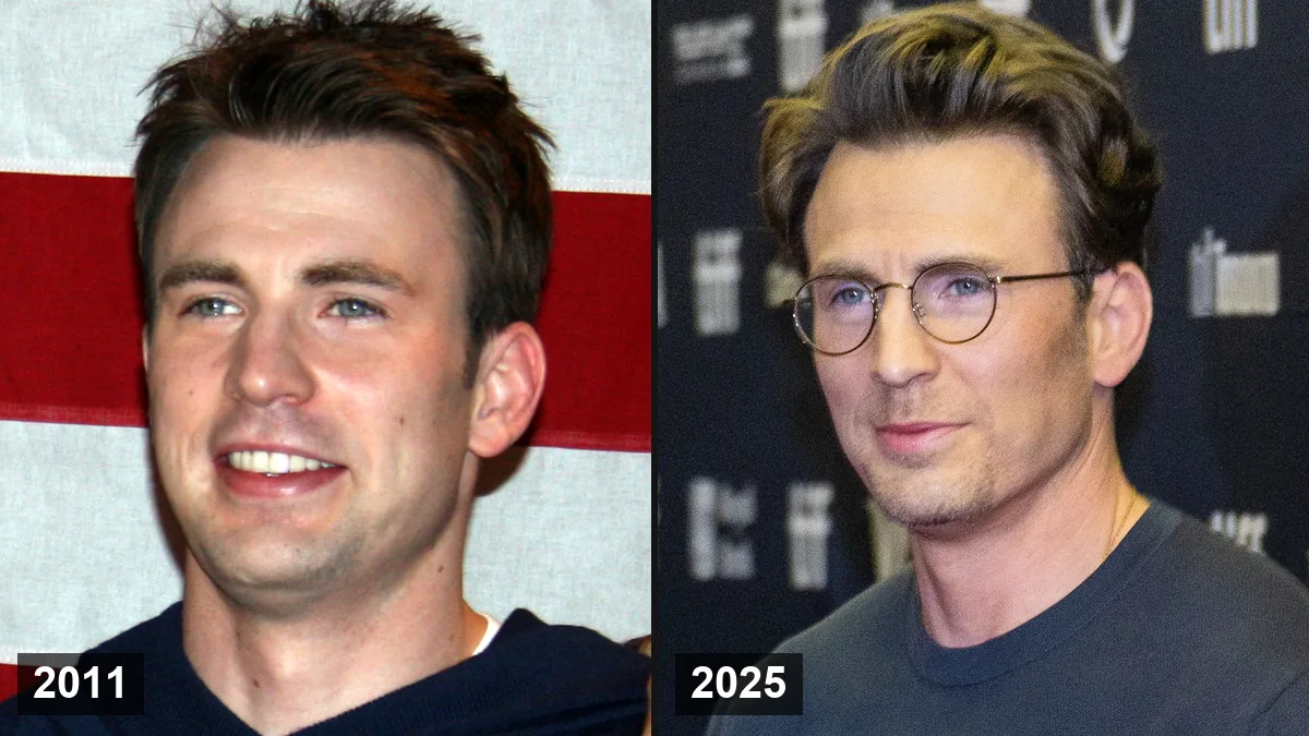 Chris Evans en 2011 (à gauche) et en 2025 (à droite)