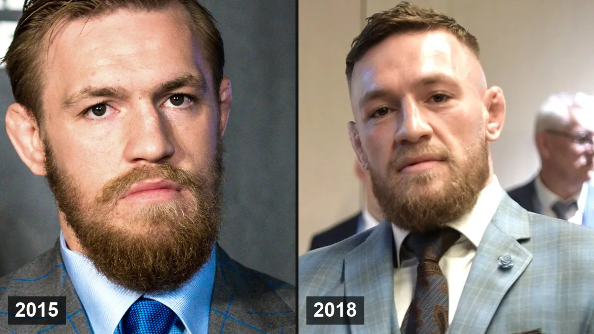 Conor McGregor en 2015 (à gauche) et en 2018 (à droite)