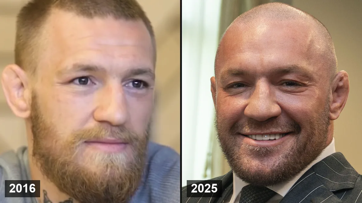 Conor McGregor en 2016 (à gauche) et en 2025 (à droite)