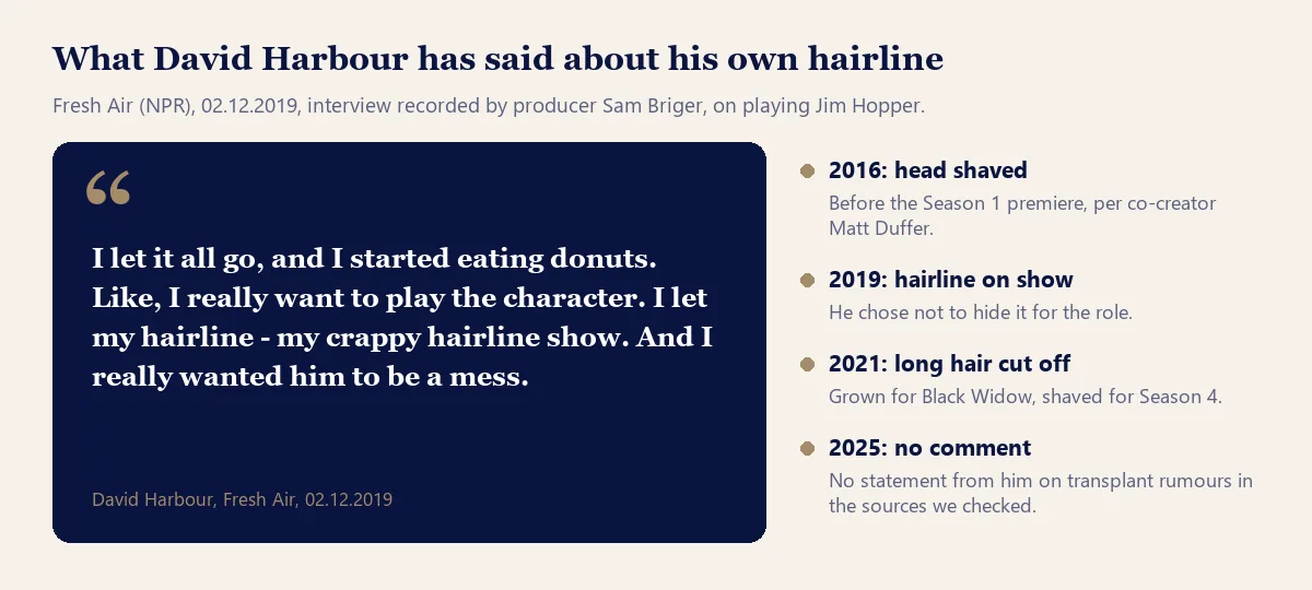 David Harbour quote about his hairline from a 2019 Fresh Air interview