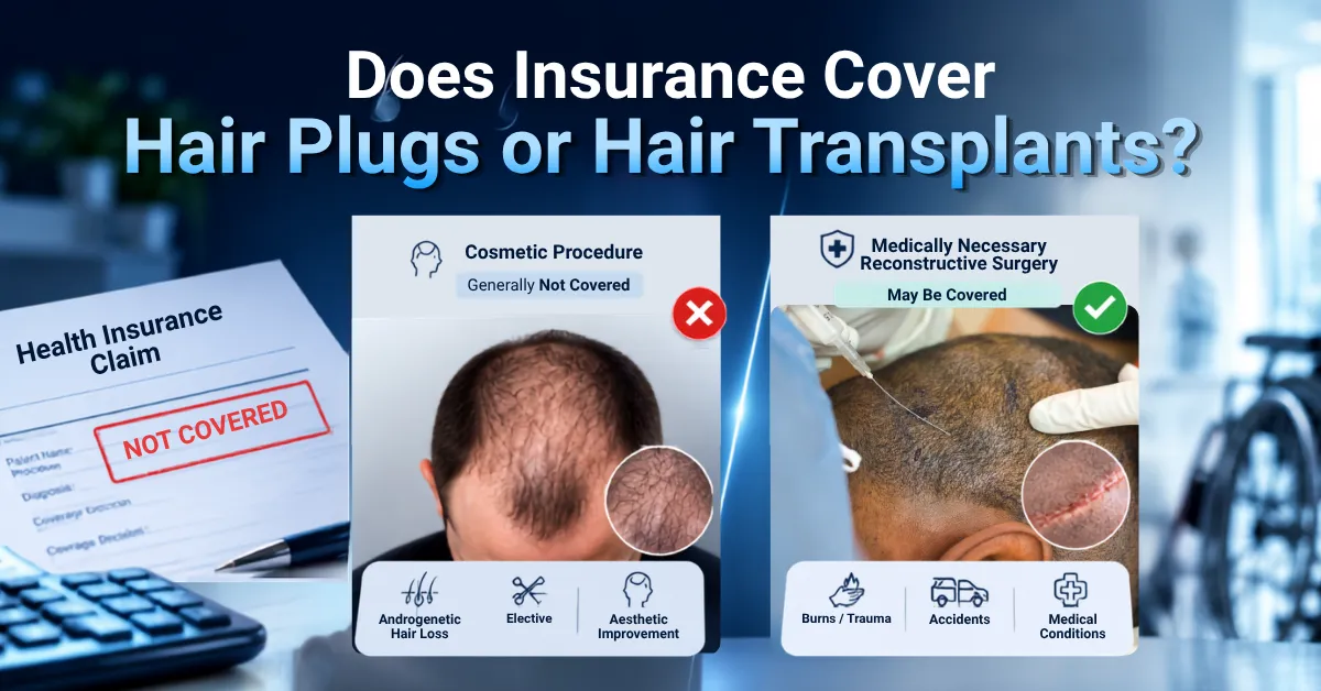 insurance cover hair plugs, hair transplant insurance, cosmetic hair restoration, medical hair transplant coverage, hair plugs payment options