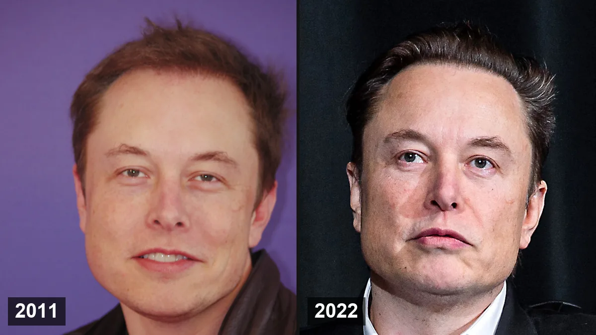 Elon Musk en 2011 (à gauche) et en 2022 (à droite)