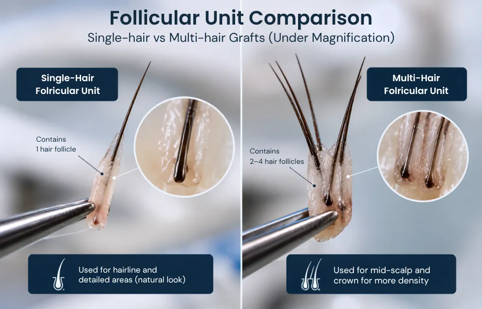 follicular unit graft, hair graft comparison, hair transplant grafts, single hair graft, multiple hair grafts