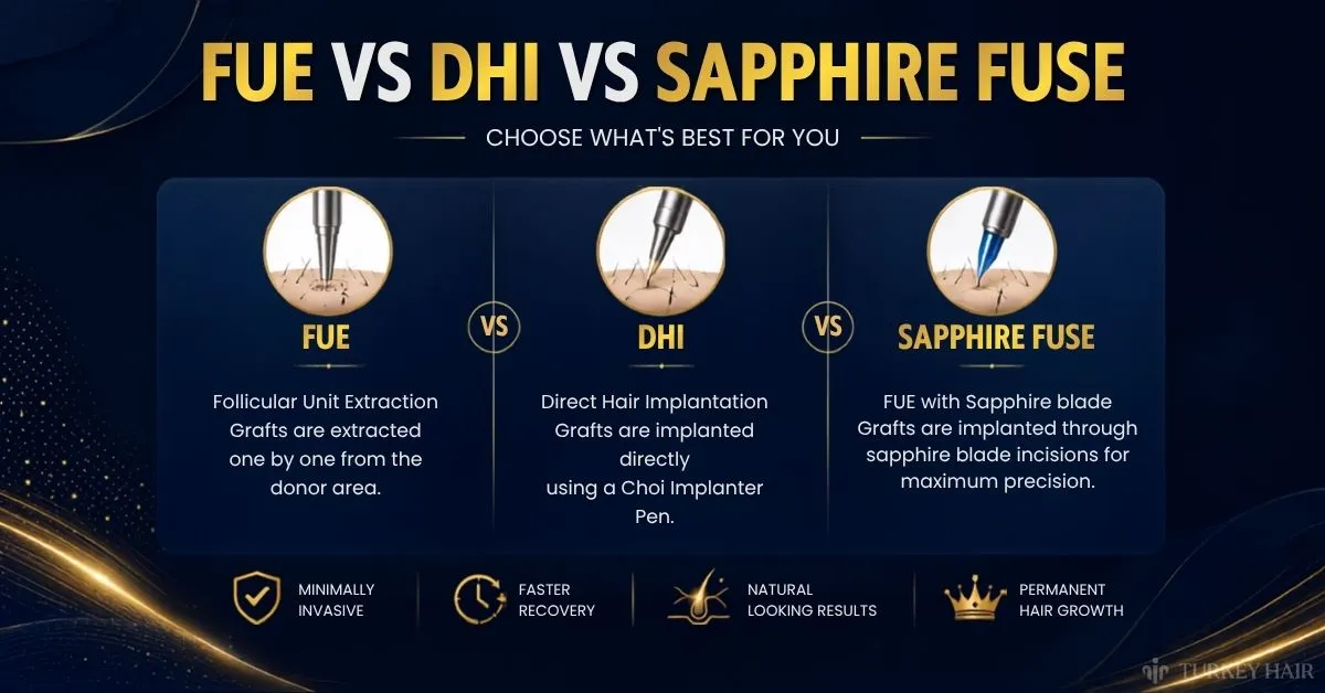 FUE hair transplant cost, DHI hair transplant cost, Sapphire FUE cost, FUE vs DHI cost, Sapphire FUE Turkey, hair transplant technique prices, best hair transplant method, hair transplant techniques, Turkey hair transplant techniques, hair transplant method comparison