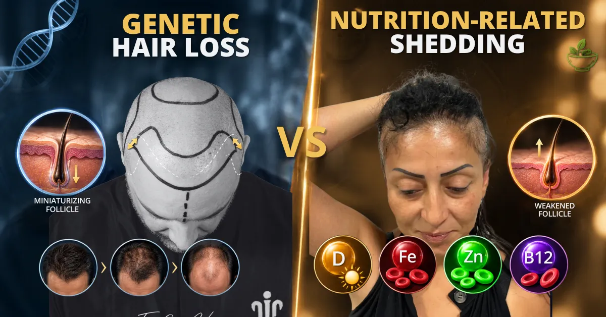 genetic hair loss, nutrition related shedding, hair thinning causes