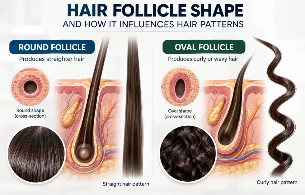 hair follicle shape, hair texture, hair follicle structure
