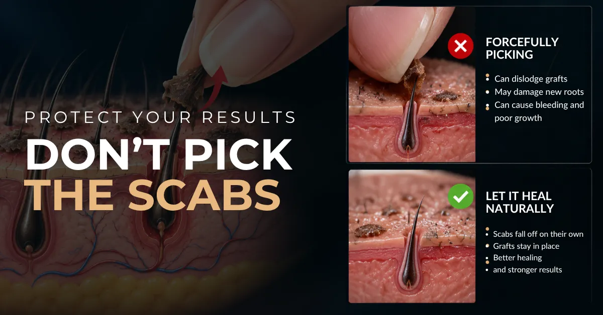 Hair transplant scab aftercare, hair transplant aftercare, caring for hair transplant scabs, hair transplant recovery care