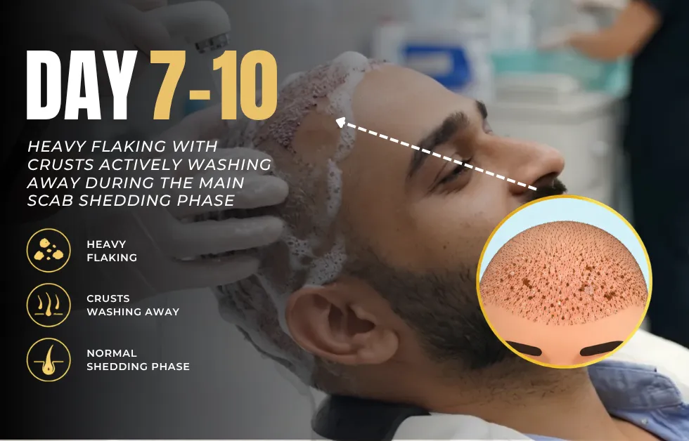 Hair transplant day 7, hair transplant day 10, hair transplant scab removal, hair transplant healing