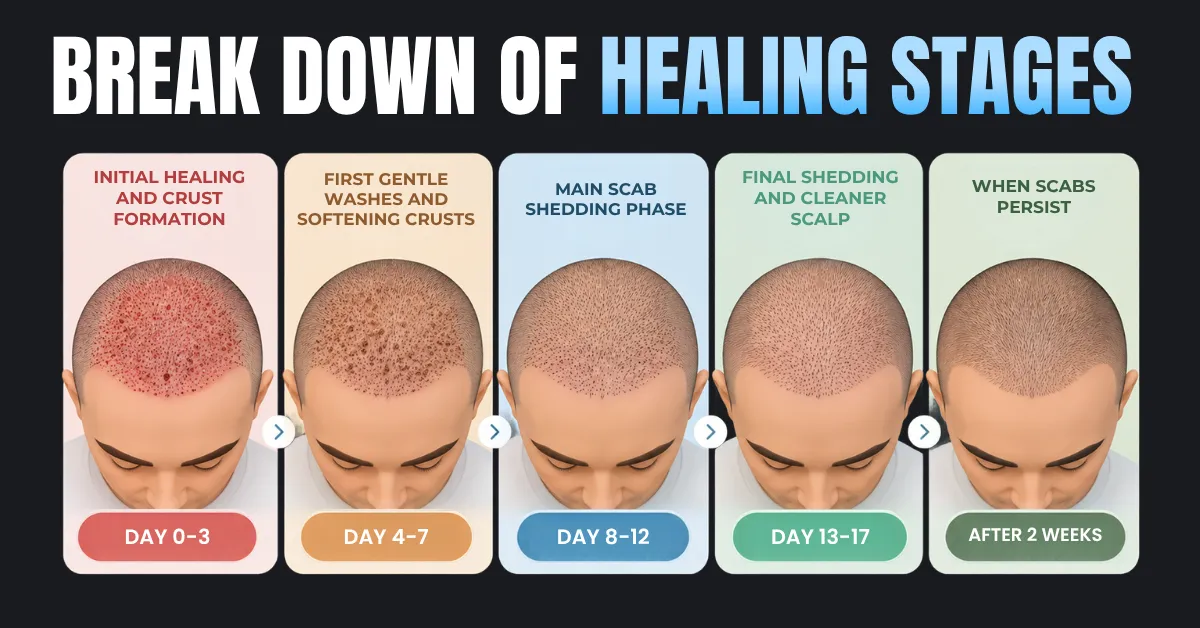 Healthy scabbing after hair transplant, normal scabs after hair transplant, hair transplant scabbing, hair transplant healing signs