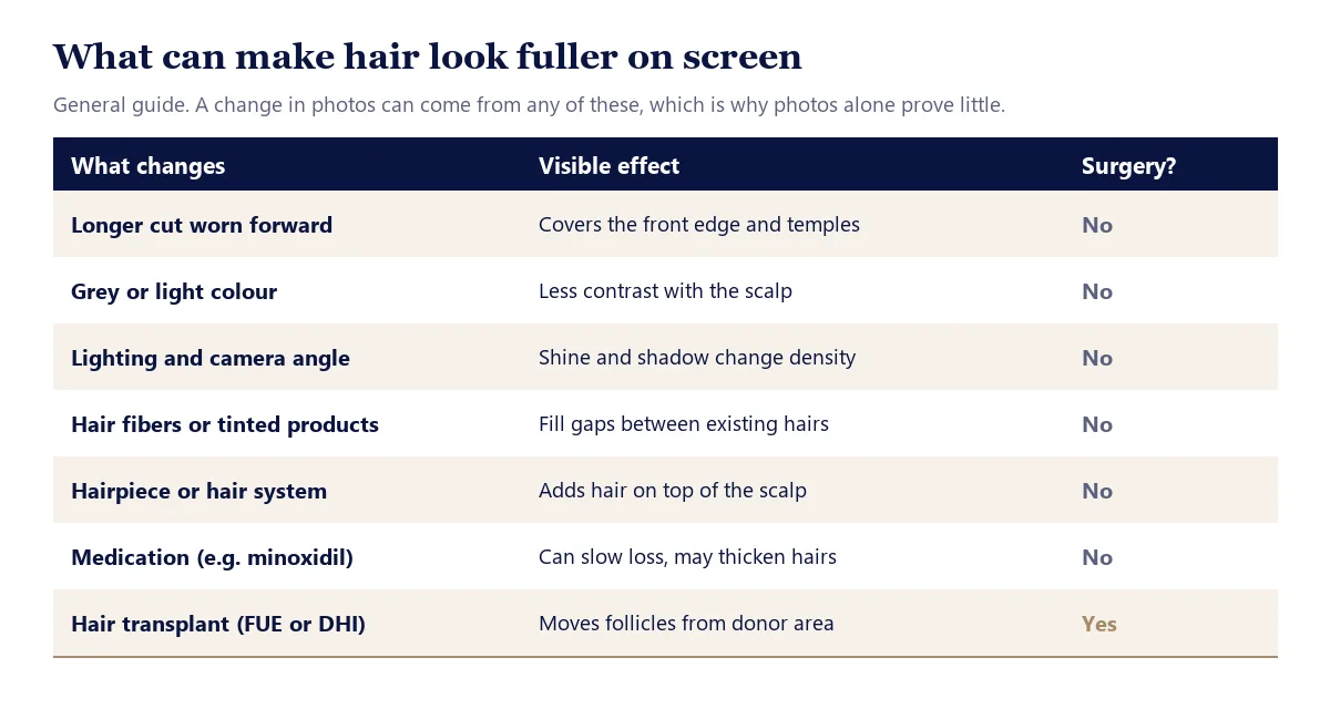 Hair transplant vs styling factors that change hair appearance