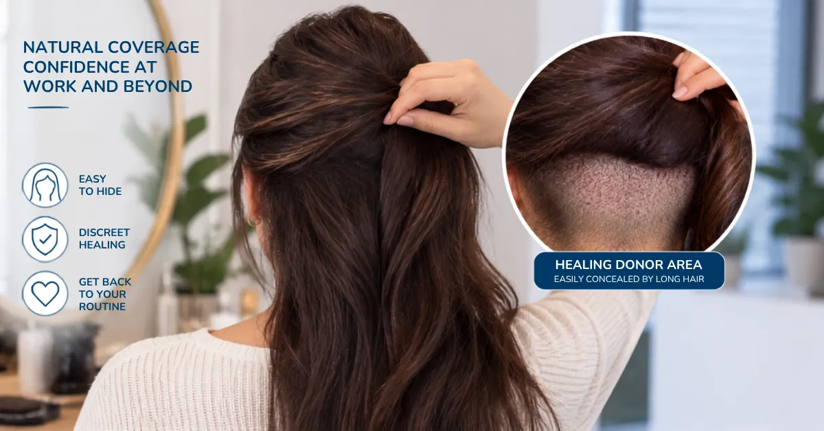 hide hair transplant at work, hair transplant after work, hair transplant redness, post transplant appearance