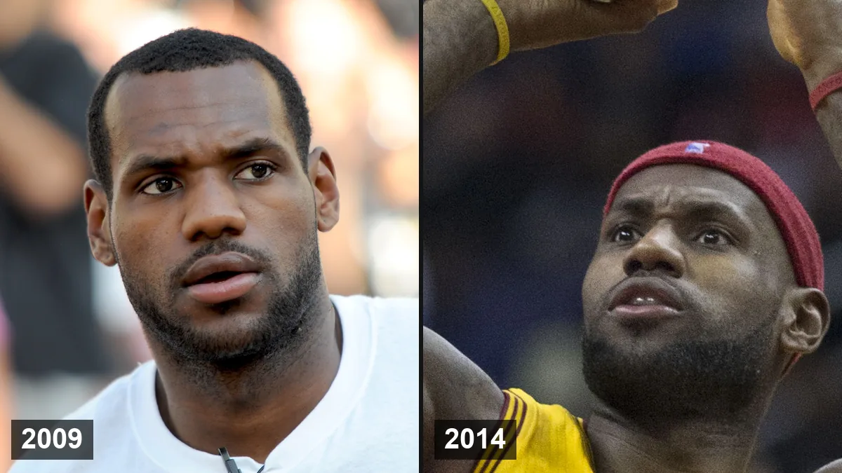 LeBron James en 2009 (à gauche) et en 2014 (à droite)