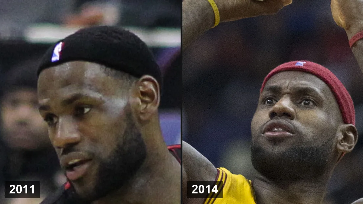 LeBron James en 2011 (à gauche) et en 2014 (à droite)