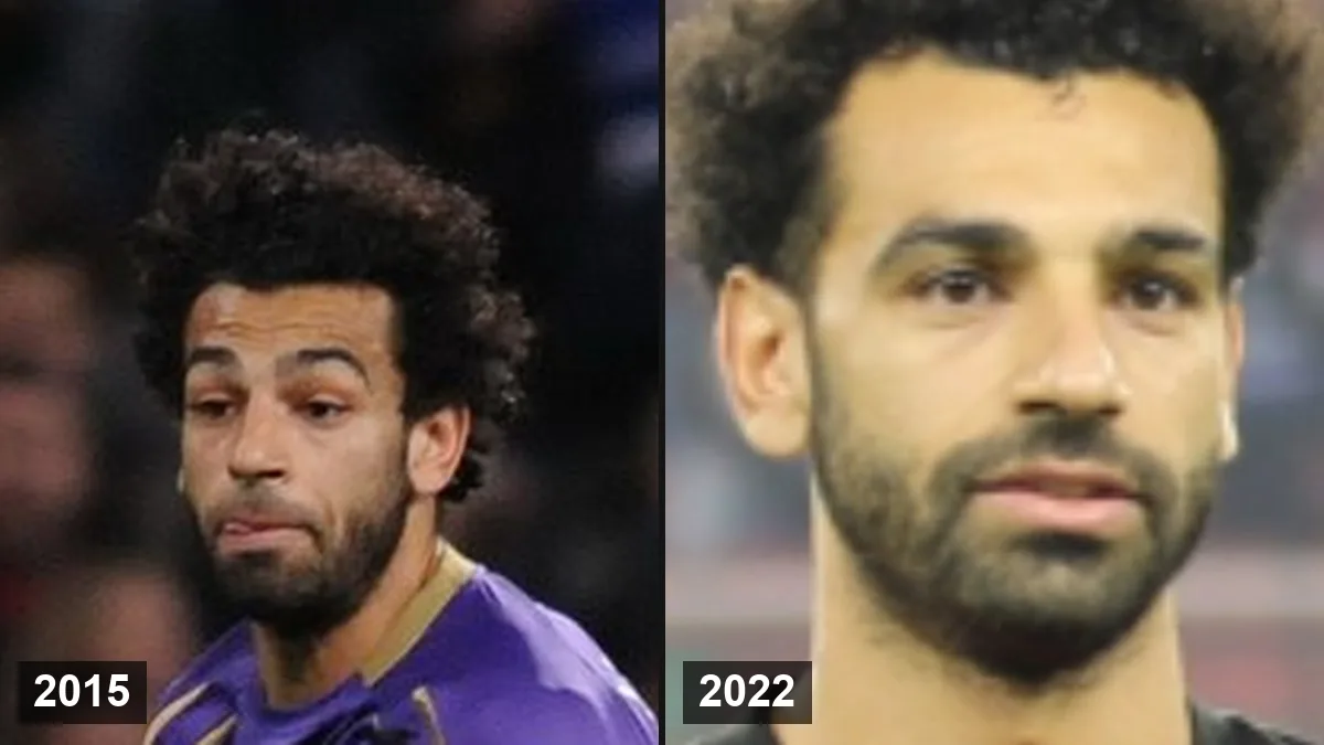 Mohamed Salah en avril 2015 (à gauche) et en 2022 (à droite)