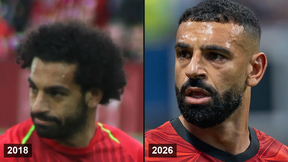 Mohamed Salah en 2018 (à gauche) et en 2026 (à droite)