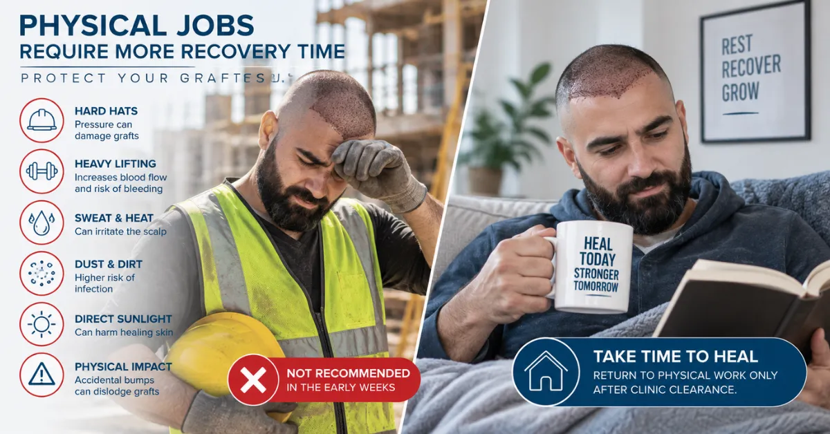 physical job after hair transplant, exercise after hair transplant, hair transplant recovery time, heavy work after hair transplant