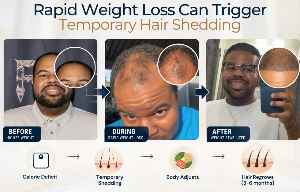 rapid weight loss hair shedding, telogen effluvium hair loss, weight loss hair thinning